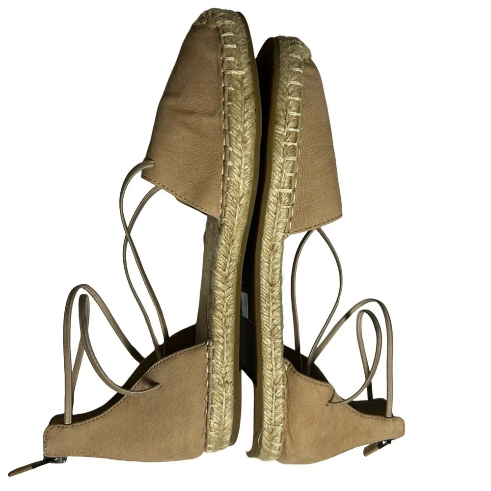 Eileen Fisher Tan Taupe Suede Leather Closed Toe Espadrilles, Size 7.5